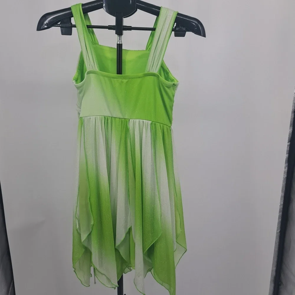 My Michelle Girls Green Ombre Glitter Handkerchief Hem Dress 14 Fairycore Y2K